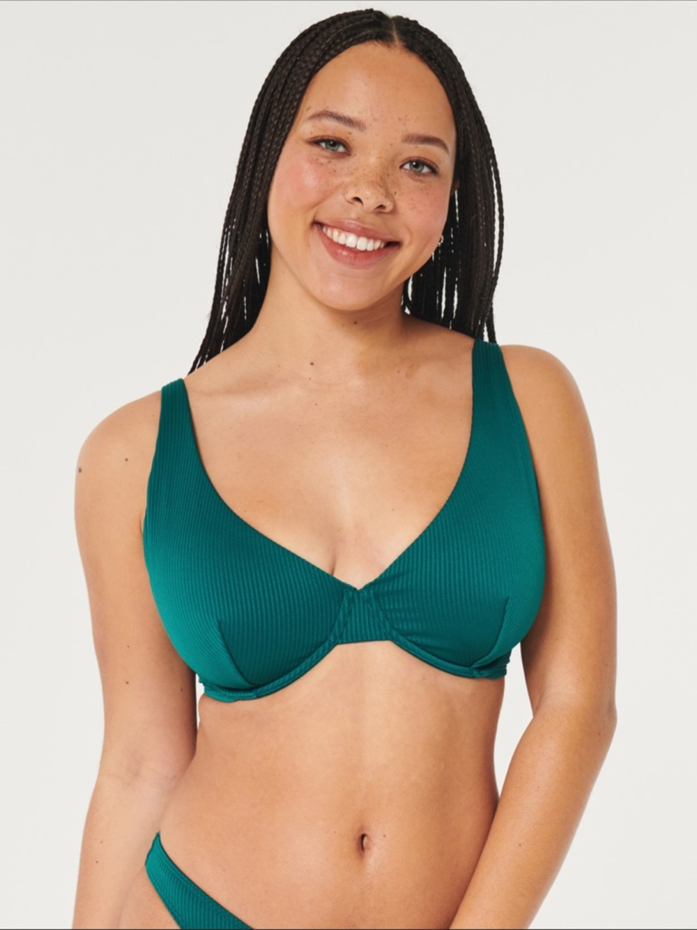 NWT Hollister Curvy High Apex Ribbed Underwire Teal Bikini Top - size S